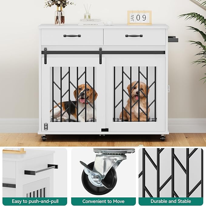 YITAHOME Dog Crate Furniture with Wheels 39 inch 2 Small