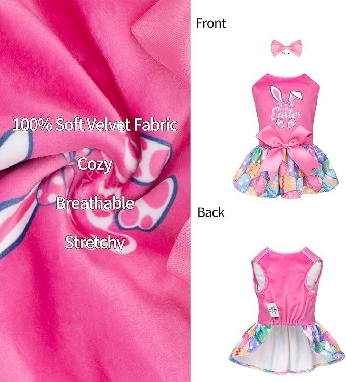 CuteBone Happy Easter Eggs Dog Dress Velvet for Small Dogs Girl Pink Puppy Dresses Dog Clothes CVA18L-D