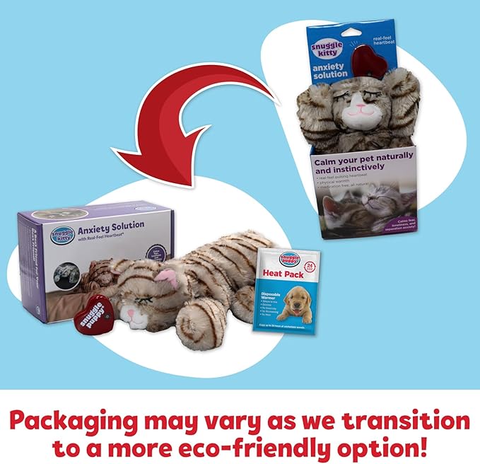 SmartPetLove Original Snuggle Kitty Heartbeat Stuffed Toy for Cats by Snuggle Puppy. Pet Anxiety Relief and Calming Aid in Tan Tiger