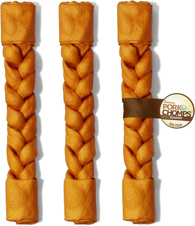 Pork Chomps Roasted Pork Skin Dog Chew 10-inch Braid, 1 Count 3)