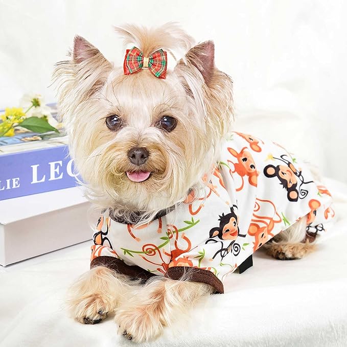Dog Pajamas Pjs Spring Summer Dog Clothes for Small Dogs Girl Boy Soft Stretchy Puppy Clothes Onesie Cat Pet Jammies Outfit (Monkey