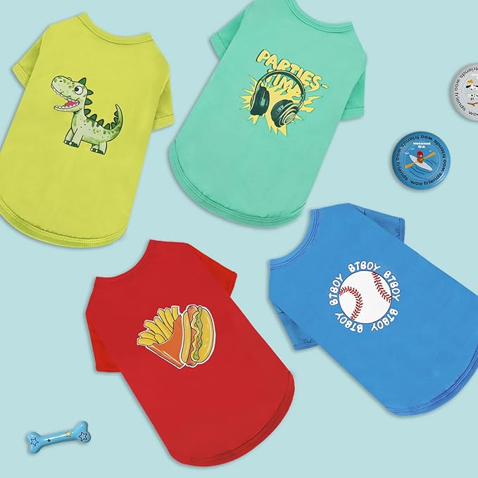 XPUDAC 4 Pack Dog Shirts Soft Summer Dog Clothes for Small Medium Dogs Breathable Lightweight Cute Tshirt with Sleeves Puppy Cat Outfit