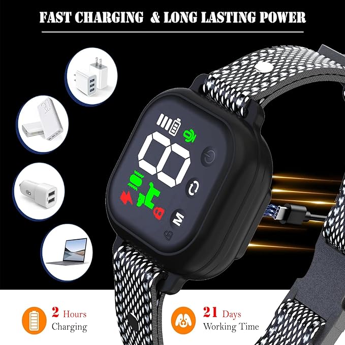 Dog Bark Collar with 3 Modes Sound/Vibration/Shock IP67 Waterproof 8 Adjustable