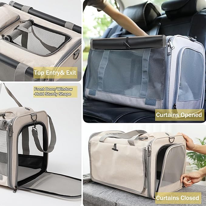 HSC PET Cat Carrier Small Dog Bag Soft Side Puppy Rabbit Bag Ourdoor Travel 360 Degree Windows,2 Shade