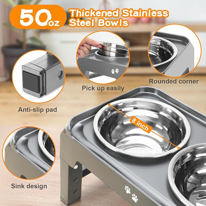 Elevated Dog Bowls 4 Height 2 Thick 50oz Stainless 3.7", 9.2", 10.75", 12.36"
