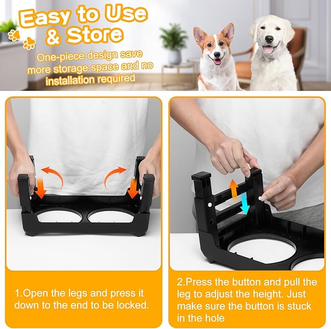 Elevated Dog Bowls for Small Medium Dogs 3 Height Adjustable Raised Dog Bowl Stand with 2 Thick 6" Stainless Steel Dog Food Bowls Non-Slip Dog Feeder Adjusts to 2.75" 6", 7.5",