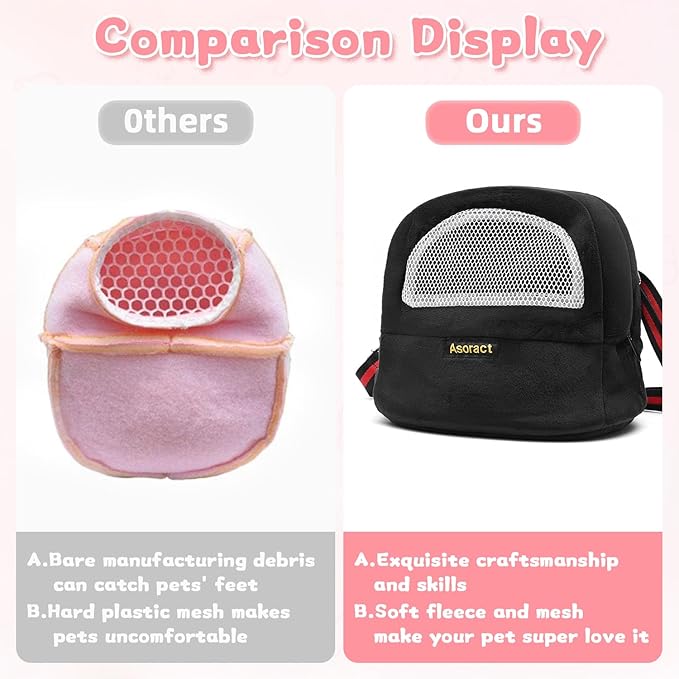 Sugar Glider Pouch Bonding Fleece Guinea Pig Carrier, Soft Comfortable Going Out Small Pets Sleeping Bag with Adjustable Strap,Breathable Mesh Window and Removable Mat for Hedgehogs (Black, L1)
