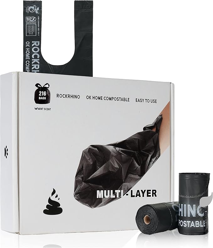 Certified Home Compostable Dog Poop Bags with Handles 216 Bags