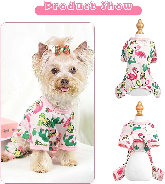 Dog Pajamas Pjs Spring Summer Dog Clothes for Small Dogs Girl Boy Soft Stretchy Puppy Clothes Onesie Cat Pet Jammies Outfit (Flamingo