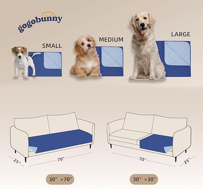 gogobunny 100% Double Sided Waterproof Dog Blanket Soft Pet Bed Cover Reversible Protect Furniture Couch Sofa Car for Puppy Large Dog Cat (Dark Navy/Light Navy 32x53 Inch 1))