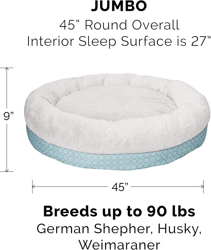 Furhaven Replacement Donut Dog Bed Cover Plush & Diamond Print Calming Cuddler