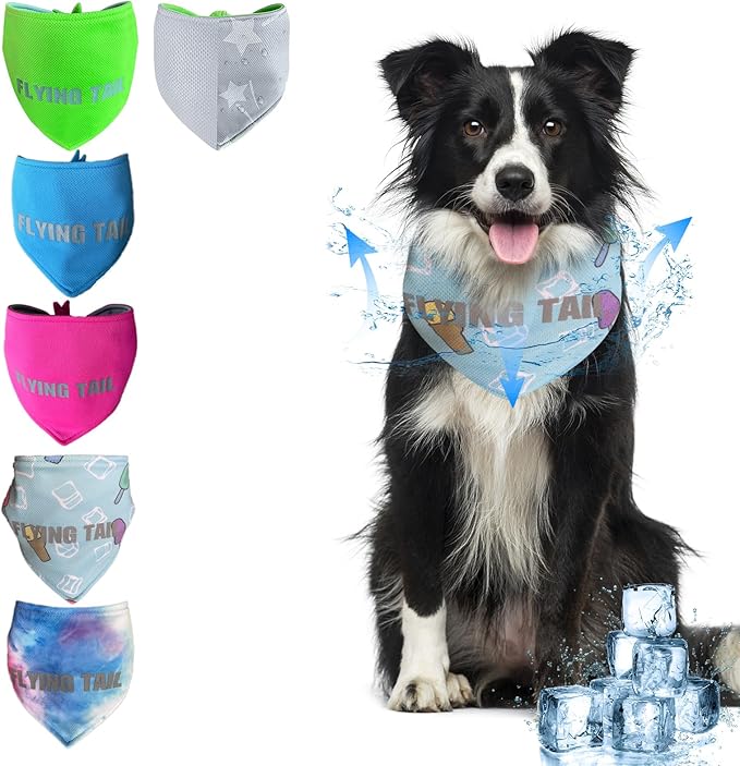 Dog Summer Cool Down Bandana, 3 Layers Special Cooling Materials, Using Water Cool Down, Reversible and Wet Reveal Ice Bandana, Cooling Reflective Dog Bandana (Ice Cream.S)