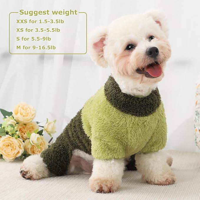 Dog Pajamas for Small Dogs Color Block Fall Winter Dog Sweater Cute Warm Dog Clothes Soft Stretchy Puppy Pjs Chihuahua Yorkie Sweater Pet Cat Sweater Tiny Dog Clothes Outfit, Green