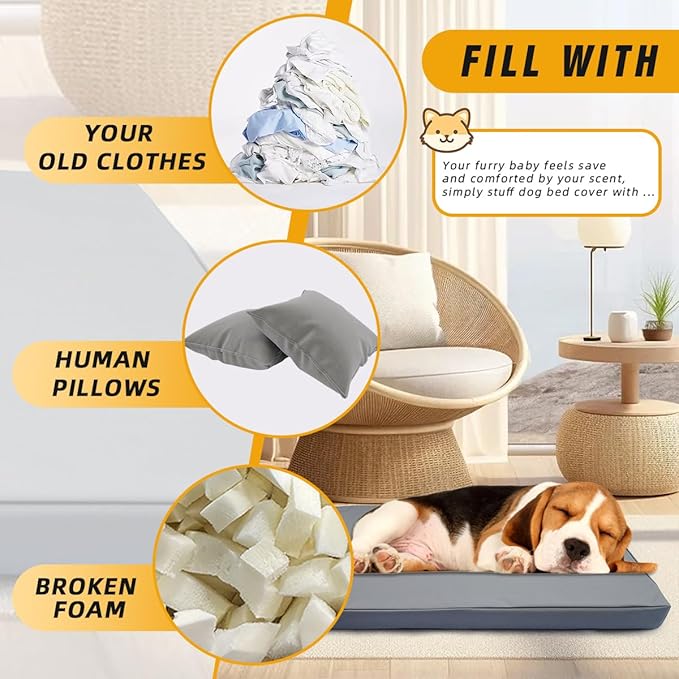 Pet Bed Cover L 36x27x3'' Dog Bed Covers Waterproof Dog Bed Covers Large Dog Bed Washable Removable Cover Dog Bed Covers Replacement Washable Dog Bed Covers with Zipper