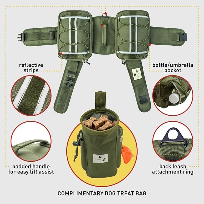 Comfortable Backpack for Anxious & Energetic Dogs w Treat Bag Bundle