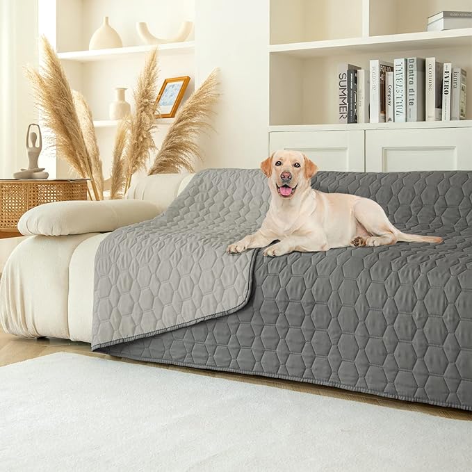 Waterproof Pet Blankets Dog Bed Cover for Pets Reusable Furniture Protector (Dark Grey+Grey 52"x82")