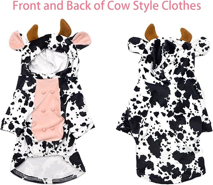 Cow Pet Dog Costume French Bulldog Funny Cow Dog Party Costumes Cow Costume for Dogs Christmas Milk Cows Cat Clothes (Cow