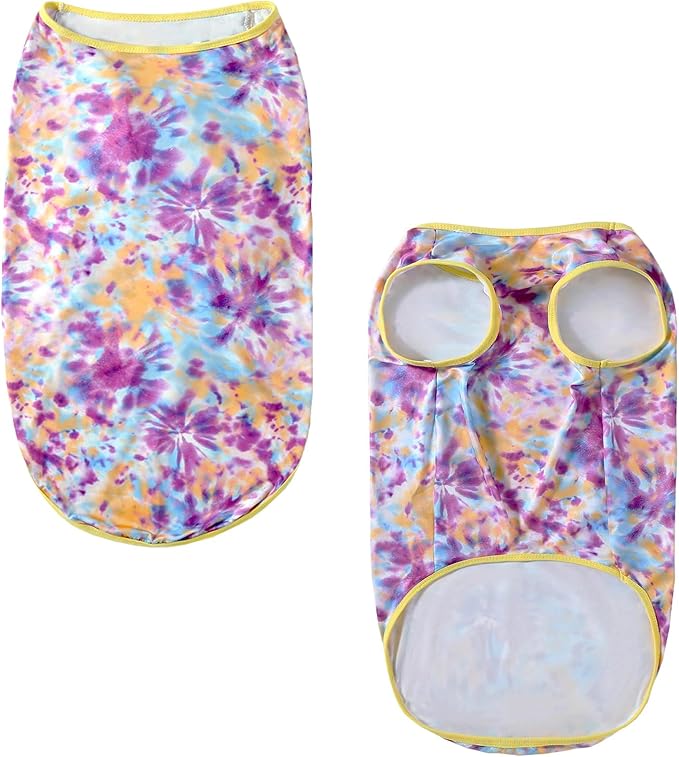 Dog Tie dye Sleeveless T Shirt Purple Yellow Printed Dogs Vest Shirt Pajamas Breathable Stretchy Summer Clothes for Large Dog Boys Girls(Large,Purple)