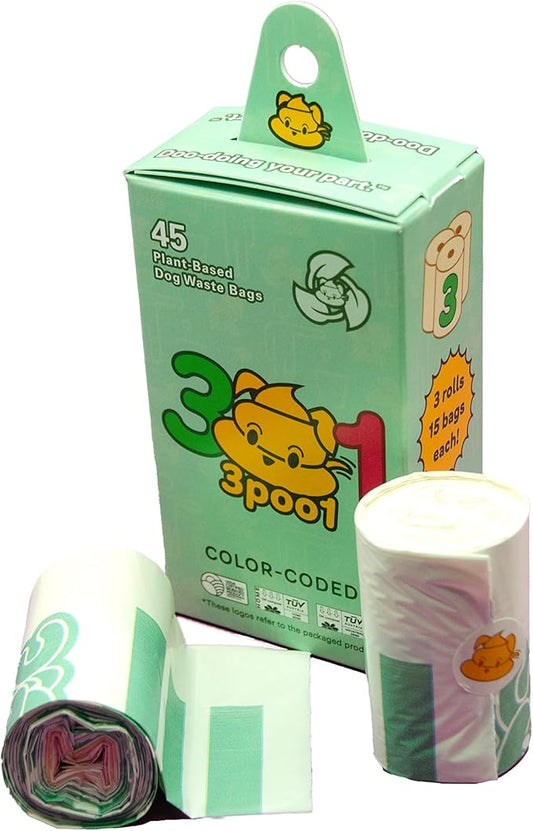 Color-Coded Dog Poop Bags 45 bags (3 rolls)