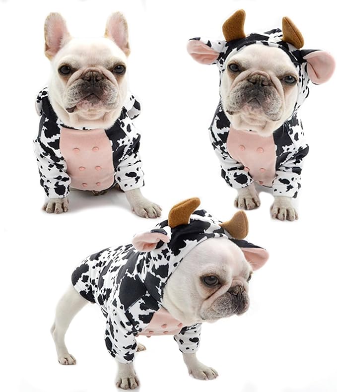 Cow Pet Dog Costume French Bulldog Funny Cow Dog Party Costumes Cow Costume for Dogs Christmas Milk Cows Cat Clothes (Cow