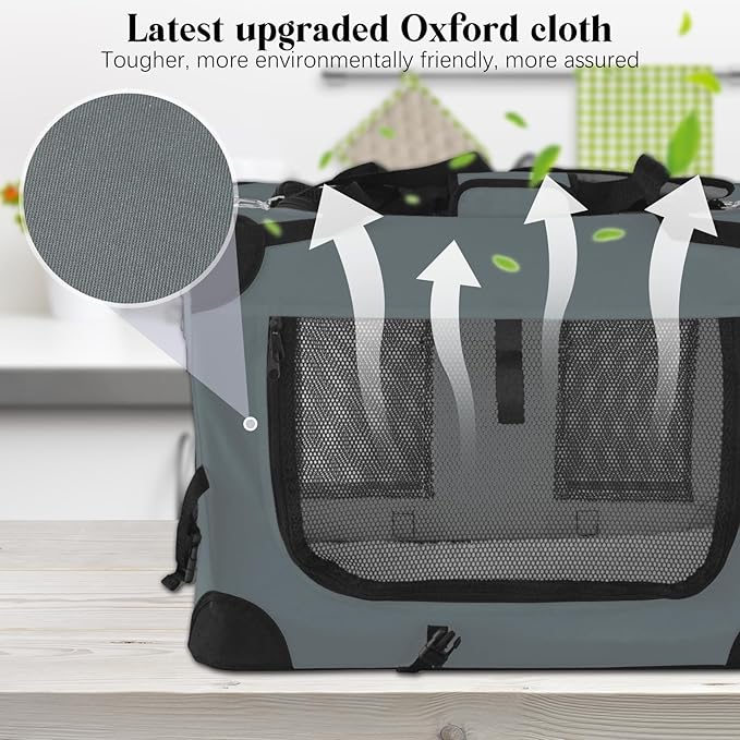 PET Foldable Dog Crate Folding Soft Dog Crate with Carrying Bag Dog Home & Dog Travel Crate Indoor & Outdoor Pet Home (Grey L-30 L 20" W 19" H)