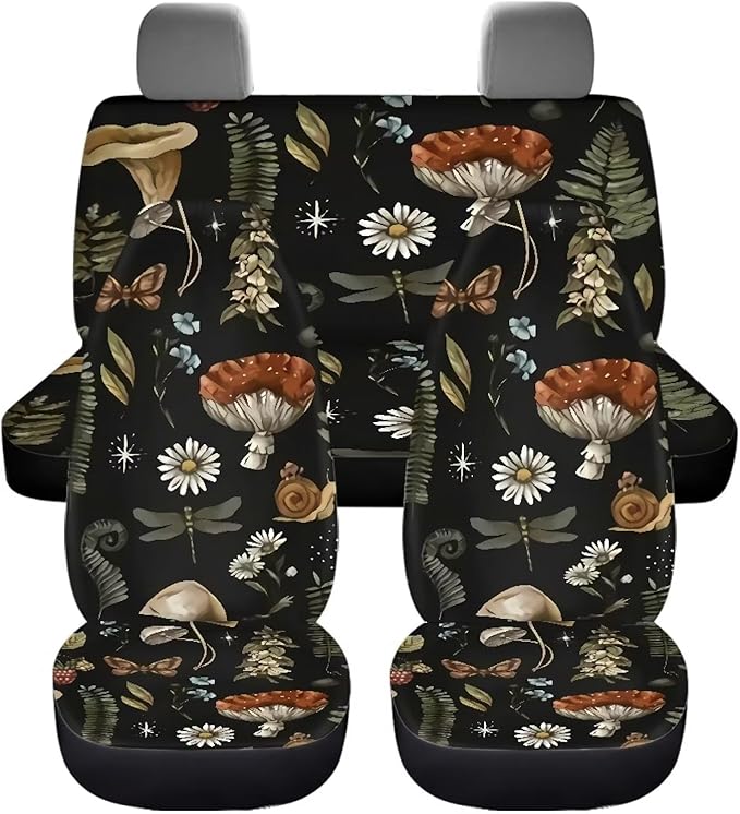 Mushroom Leaves Universal Car Seat Covers Full Set 4 Pieces