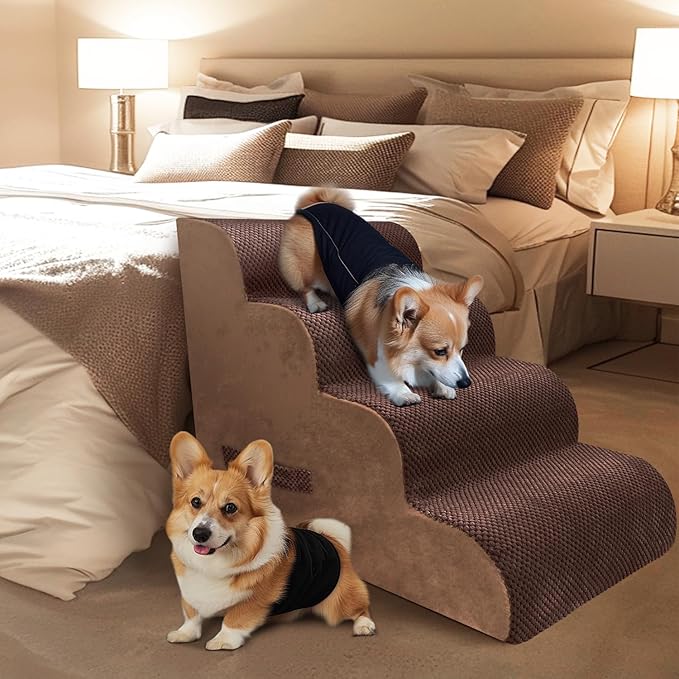 PAWSCART Dog Stairs for Small Dogs 19.6” H 30D Material 4-Step Dog