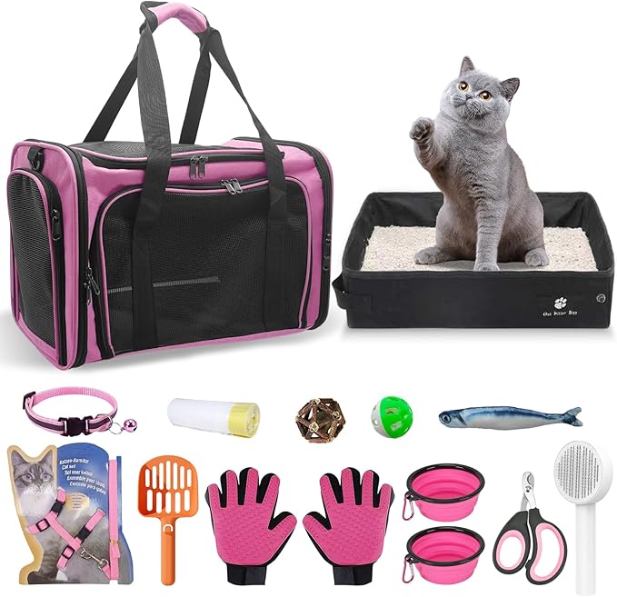Cat Travel Carrier Bag Soft-Sided & Folding Cat Travel Litter Box 15pcs Cat 20LBs Pets