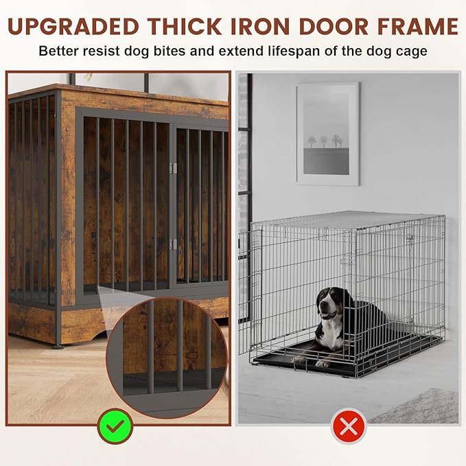 3-in-1 75 Inch Double Dog Crate Furniture 2 Large