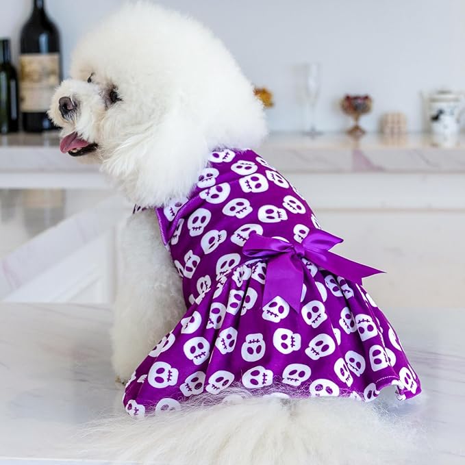 CuteBone Dog Dresses Velvet Holiday Small Dogs Clothes Onesie Pet Apparel Girl Puppy Skirt with Bow Hair Rope CVA35M