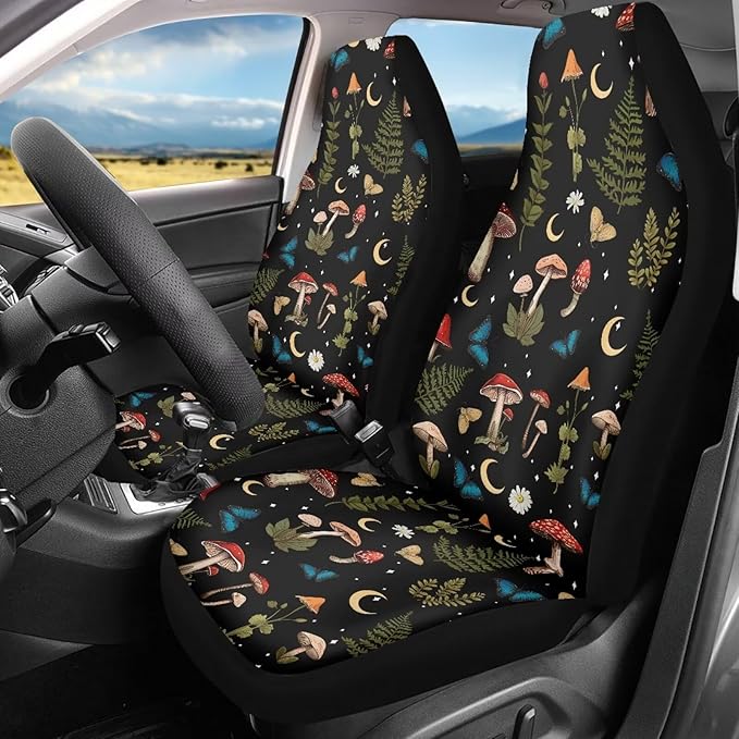 Mushroom Daisy Print Car Seat Covers Front Seats Only Set for Women Men