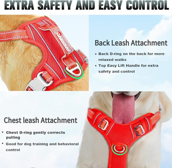 BARKBAY No Pull Dog Harness Large Step in Reflective Dog Harness with Front Clip and Easy Control Handle for Walking Training Running with ID tag Pocket(Red
