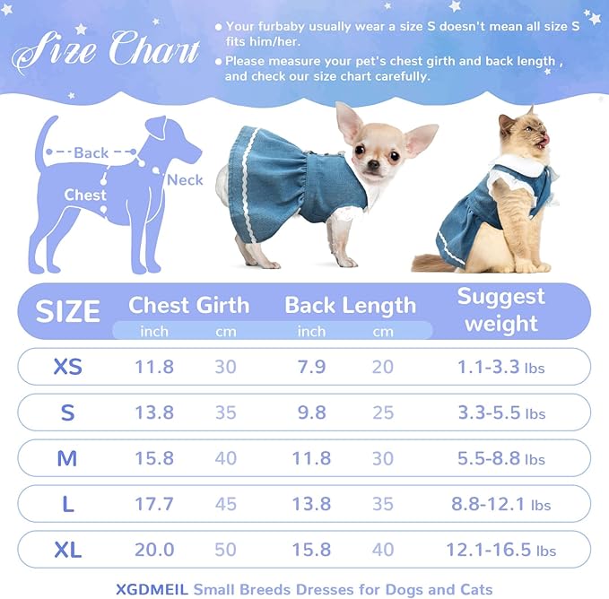Denim Dog Dress for Small Dogs Cats Cute Girl Dog Clothes Cute Strawberry Female Pet Dresses Spring Summer Pet Outfits for Chihuahua Yorkie Shih Tzu(Dark Blue,X-Large)