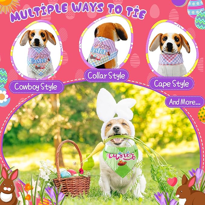 Sweetude 100 Pcs Easter Plaid Dog Bandanas Bulk