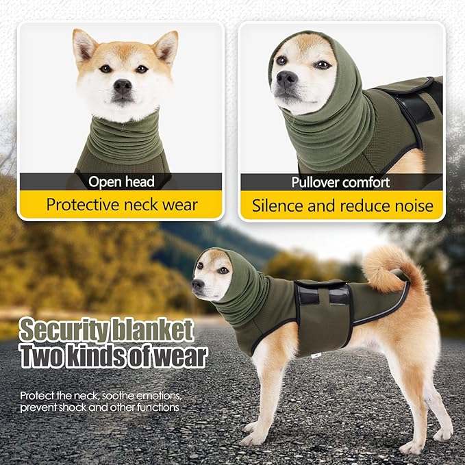 Dog Anxiety Jacket, Dog Shirt with Turtleneck, Breathable Calming Vest, Indoor and Outdoor Separated Pet Jacket (Military green, XXX-Large)