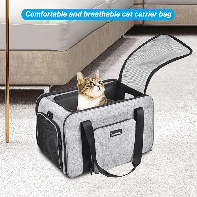 Cat Carrier Soft-Sided Pet Carrier for Small Medium Cats Puppies 16LBs 3 Open (Grey-X863)…