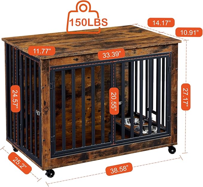 NicBex Dog Crate Furniture Dog Cage with 3 Doors and 2 Feeding Bowls