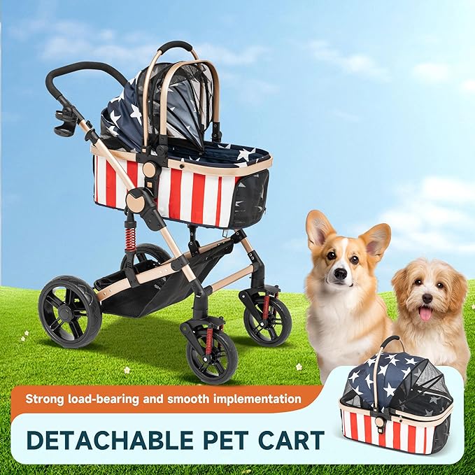 Dog Pet Stroller for Small to Medium Dogs 20lbs 30lbs to 65lbs Capacity 3 in 1 One-Click 2 Cat 2 Dog