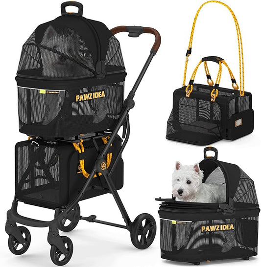 PAWZIDEA Double Pet Stroller for 2 Cats Dogs Small & Medium 2 Dog