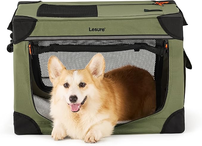 Lesure Soft Collapsible Dog Crate 26 Inch 4-Door Foldable
