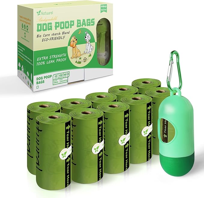 Dog Poop Bags-150 Counts with Leash Dispenser (10 Rolls)