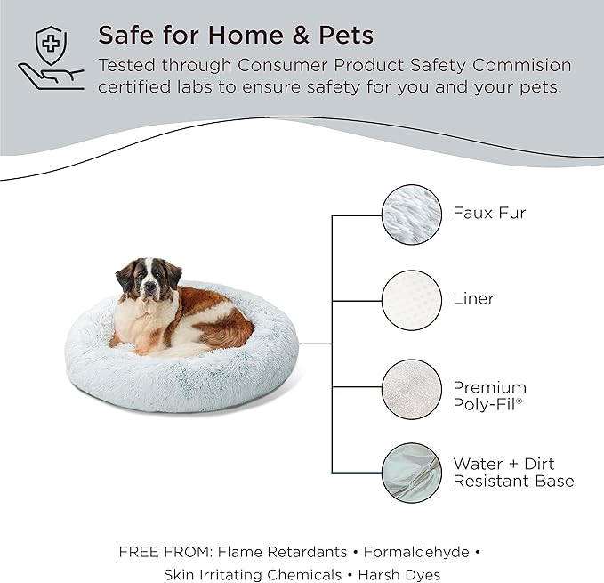 Best Friends by Sheri The Original Calming Donut Cat and Dog Bed in Shag Fur Frost 45"
