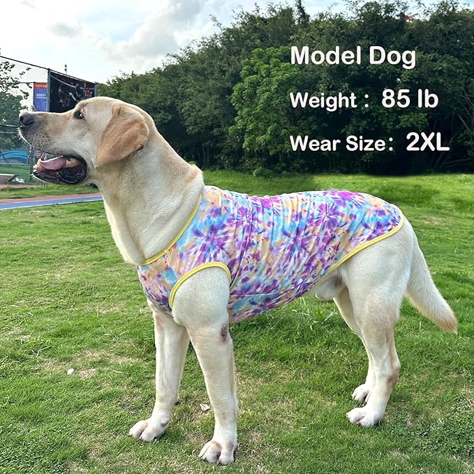Dog Tie dye Sleeveless T Shirt Purple Yellow Printed Dogs Vest Shirt Pajamas Breathable Stretchy Summer Clothes for Large Dog Boys Girls(Large,Purple)