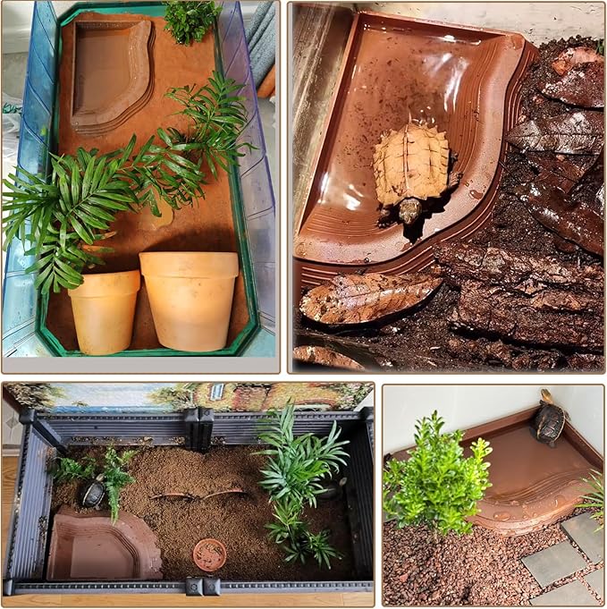 3PCS Tortoise Food Water Bowls with Ramp Leaf Tortoise Food Dish Reptile Food Water Bowls Reptile Bathing Pool Aquarium Ornament for Gecko