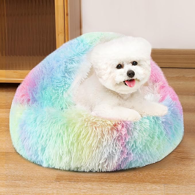 NOYAL Dog Bed Round Hooded Plush Cat Cave