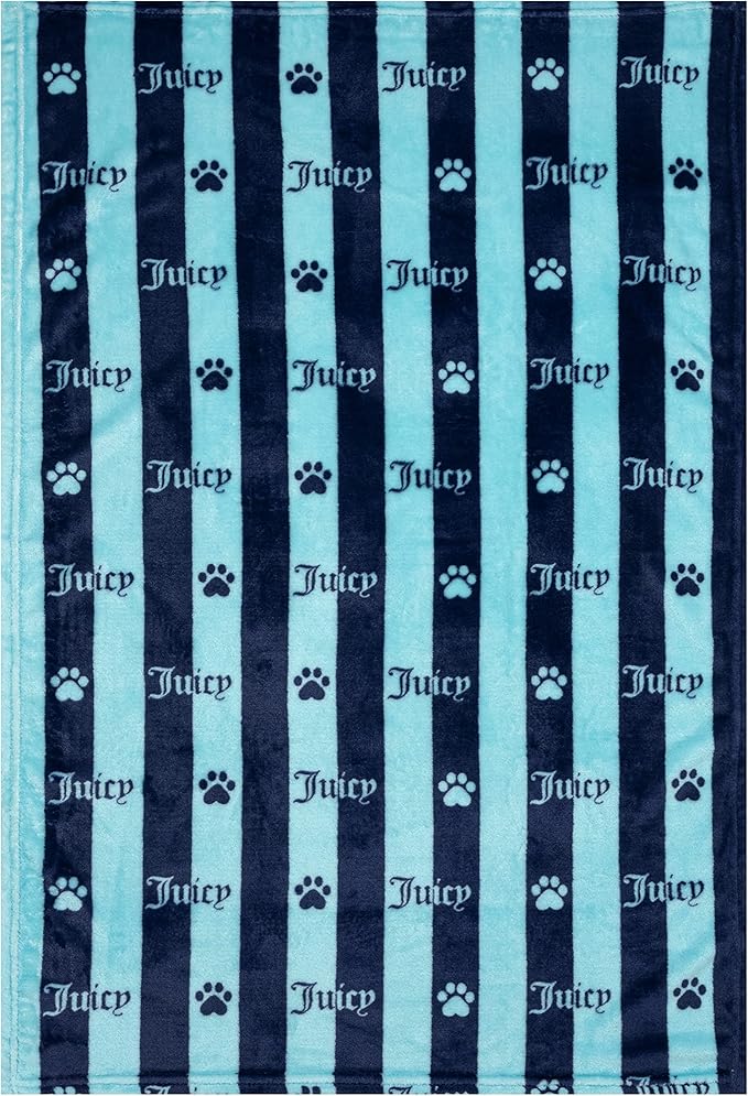 Juicy Couture Navy/Turquoise Blue Stripe Dog Blanket – Plush Puppy Blanket Throw