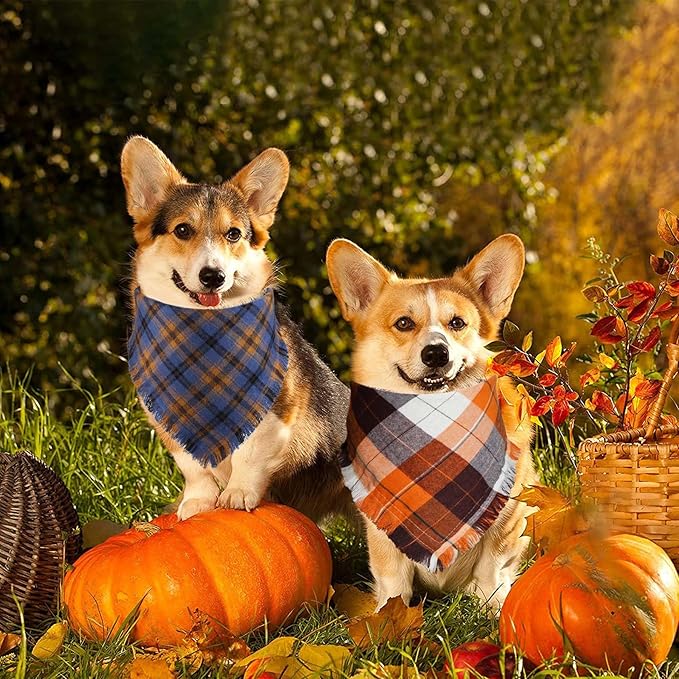 STMK Fall Dog Bandana, 4 Pack Holiday Fall Thanksgiving Day Dog Bandanas with Tassels Edges for Small Medium Large Dogs