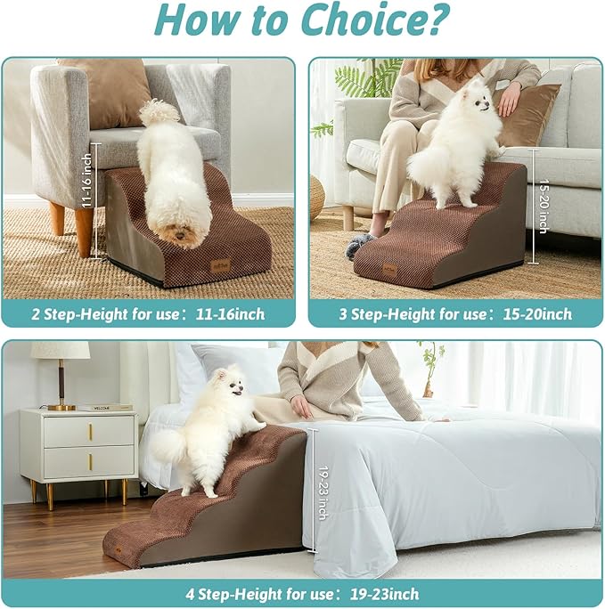 Dog Stairs for Medium Bed 20" H 15.7x28.3x19.7in, Brown, 4 Tiers