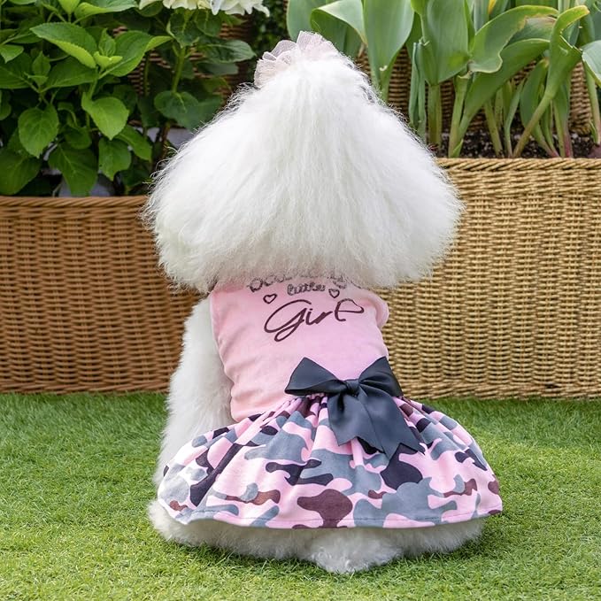 CuteBone Daddy's Little Girl Dog Dress for Small Dogs Pink Skirt Puppy Velvet Dresses Dog Clothes CVA21XS-D