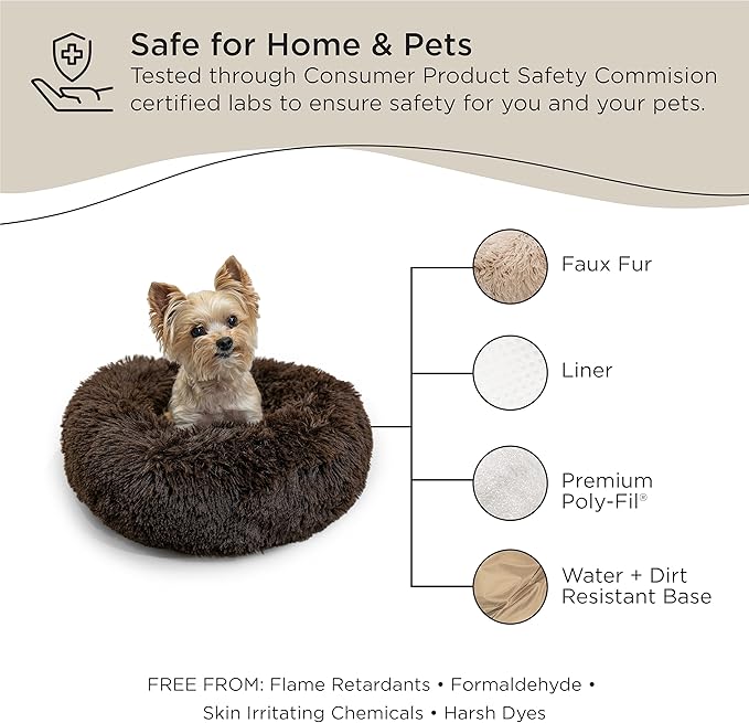 Best Friends by Sheri The Original Calming Donut Cat and Dog Bed in Shag Fur Shag Dark Brown 18"